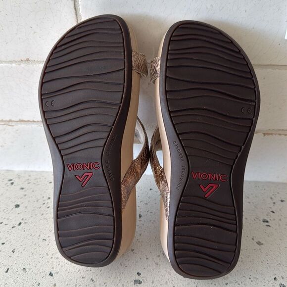 Vionic Ellie Rose Metallic Sandals Slides Snake Print Comfortable Wedges Size 5 - Picture 9 of 12